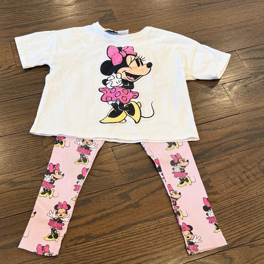 Zara Disney Minnie Mouse Top with Pink Printed Leggings  Set